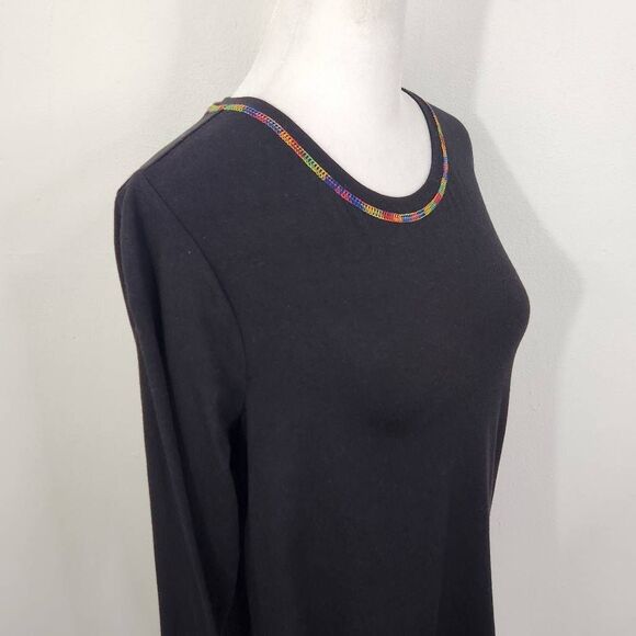 Laurie Felt Black Long Sleeve Tee with Rainbow Stitching Size XXS - Picture 3 of 7